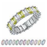 10 Carat Emerald Cut August Birthstone - Multicolor Eternity Wedding Band - Peridot & Cubic Zirconia Rings in 18K White Gold Plating for Women