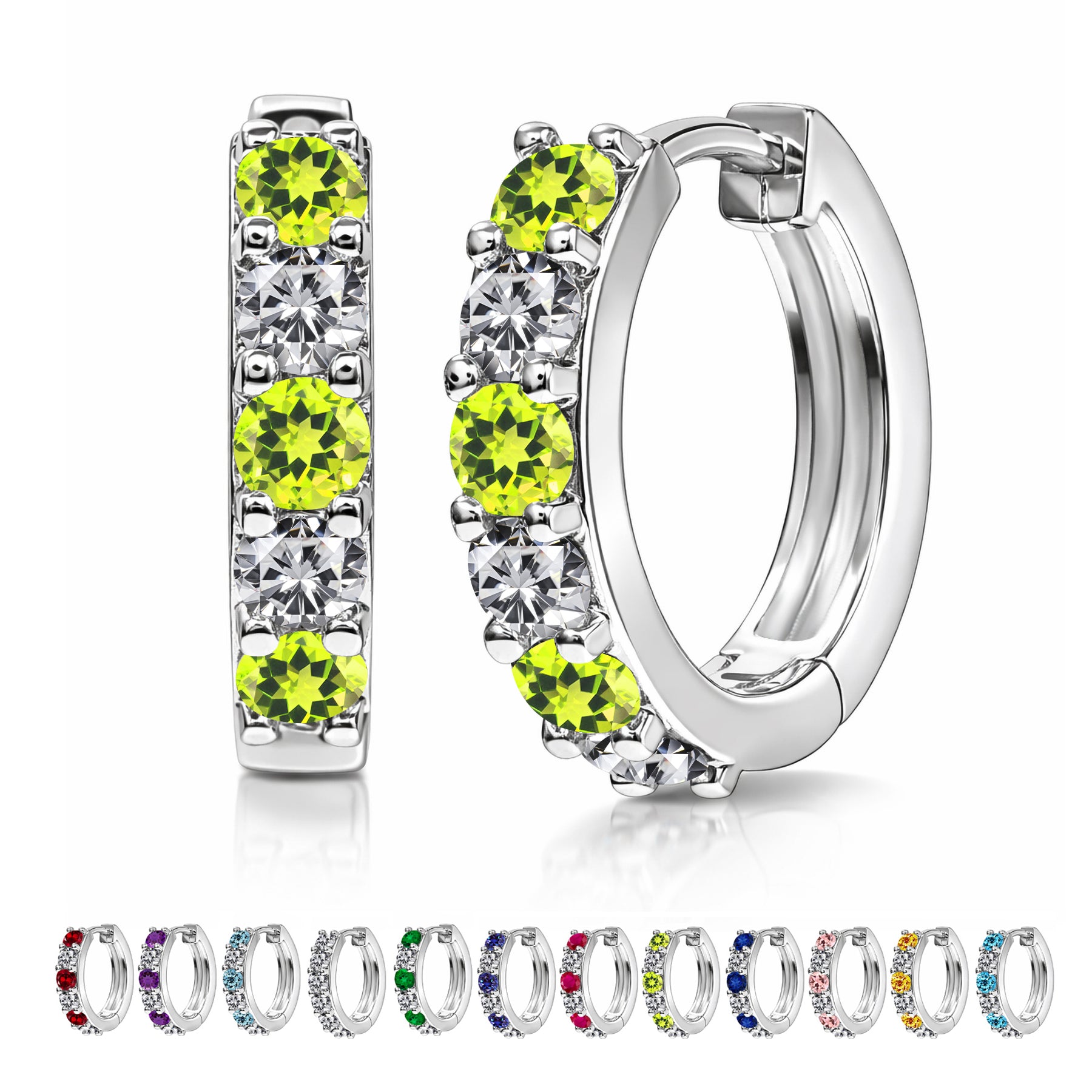 2 Carat Birthstone & Cubic Zirconia Multicolor Hoop Earrings