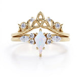 1 Ct Kite Cut Lab Opal Tiara Wedding Ring Set