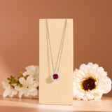 Solitaire 1 Carat Round Cut - Garnet - January Birthstone Halo Pendant Necklace 18k White Gold plating over Silver, Adult, Female