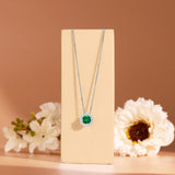 Solitaire 1 Carat Round Cut - Emerald - May Birthstone Halo Pendant Necklace 18k White Gold plating over Silver, Adult, Female