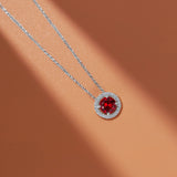 Solitaire 1 Carat Round Cut - Garnet - January Birthstone Halo Pendant Necklace 18k White Gold plating over Silver, Adult, Female