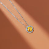 Solitaire 1 Carat Round Cut - Citrine - November Birthstone Halo Pendant Necklace 18k White Gold plating over Silver, Adult, Female