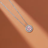 Solitaire 1 Carat Round Cut - Pink Tourmaline - October Birthstone Halo Pendant Necklace 18k White Gold plating over Silver, Adult, Female