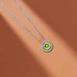 Solitaire 1 Carat Round Cut - Peridot - August Birthstone Halo Pendant Necklace 18k White Gold plating over Silver, Adult, Female