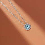 Solitaire 1 Carat Round Cut - Blue Topaz - December Birthstone Halo Pendant Necklace 18k White Gold plating over Silver, Adult, Female