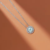Solitaire 1 Carat Round Cut - Aquamarine - March Birthstone Halo Pendant Necklace 18k White Gold plating over Silver, Adult, Female