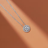 3 Carat Round Cut Cubic Zirconia Halo Pendant Necklace in 18K White Gold over Silver