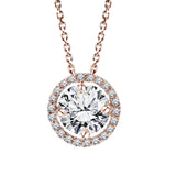 Solitaire 1.25 Carat Round Cut Real Moissanite Halo Pendant Necklace in 18k White Gold Over Silver