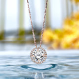 Solitaire 1.25 Carat Round Cut Real Moissanite Halo Pendant Necklace in 18k White Gold Over Silver
