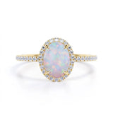 Halo 1.50 Ct Oval Cut Lab Opal Engagement Ring
