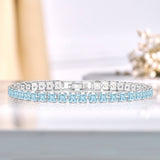 Huge 11 Carat Princess Cut March - Aquamarine - Birthstone Tennis Bracelet for Women Eternity Design - White Gold Plating, Birthday, Anniversary, Valentine's Day Gift