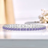 Huge 11 Carat Princess Cut February - Amethyst - Birthstone Tennis Bracelet for Women Eternity Design - White Gold Plating, Birthday, Anniversary, Valentine's Day Gift
