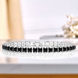 Huge 11 Carat Princess Cut Black Cubic Zirconia Tennis Bracelet for Women Eternity Design - White Gold Plating, Birthday, Anniversary, Valentine's Day Gift