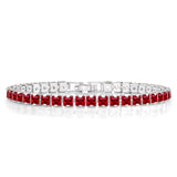 Huge 11 Carat Princess Cut July - Ruby - Birthstone Tennis Bracelet for Women Eternity Design - White Gold Plating, Birthday, Anniversary, Valentine's Day Gift