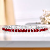 Huge 11 Carat Princess Cut July - Ruby - Birthstone Tennis Bracelet for Women Eternity Design - White Gold Plating, Birthday, Anniversary, Valentine's Day Gift