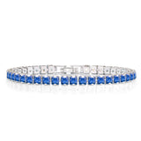 Huge 11 Carat Princess Cut September - Blue Sapphire - Birthstone Tennis Bracelet for Women Eternity Design - White Gold Plating, Birthday, Anniversary, Valentine's Day Gift