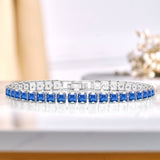 Huge 11 Carat Princess Cut September - Blue Sapphire - Birthstone Tennis Bracelet for Women Eternity Design - White Gold Plating, Birthday, Anniversary, Valentine's Day Gift