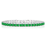 Huge 11 Carat Princess Cut May - Emerald - Birthstone Tennis Bracelet for Women Eternity Design - White Gold Plating, Birthday, Anniversary, Valentine's Day Gift