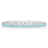 Huge 11 Carat Princess Cut March - Aquamarine - Birthstone Tennis Bracelet for Women Eternity Design - White Gold Plating, Birthday, Anniversary, Valentine's Day Gift