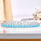 Huge 11 Carat Princess Cut December - Blue Topaz - Birthstone Tennis Bracelet for Women Eternity Design - White Gold Plating, Birthday, Anniversary, Valentine's Day Gift