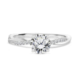 Cathedral Prong 1.25 Carat Round Shaped Moissanite Half Pave Infinity Twisted Shank Engagement Ring In 18K White Gold Plating Over Silver