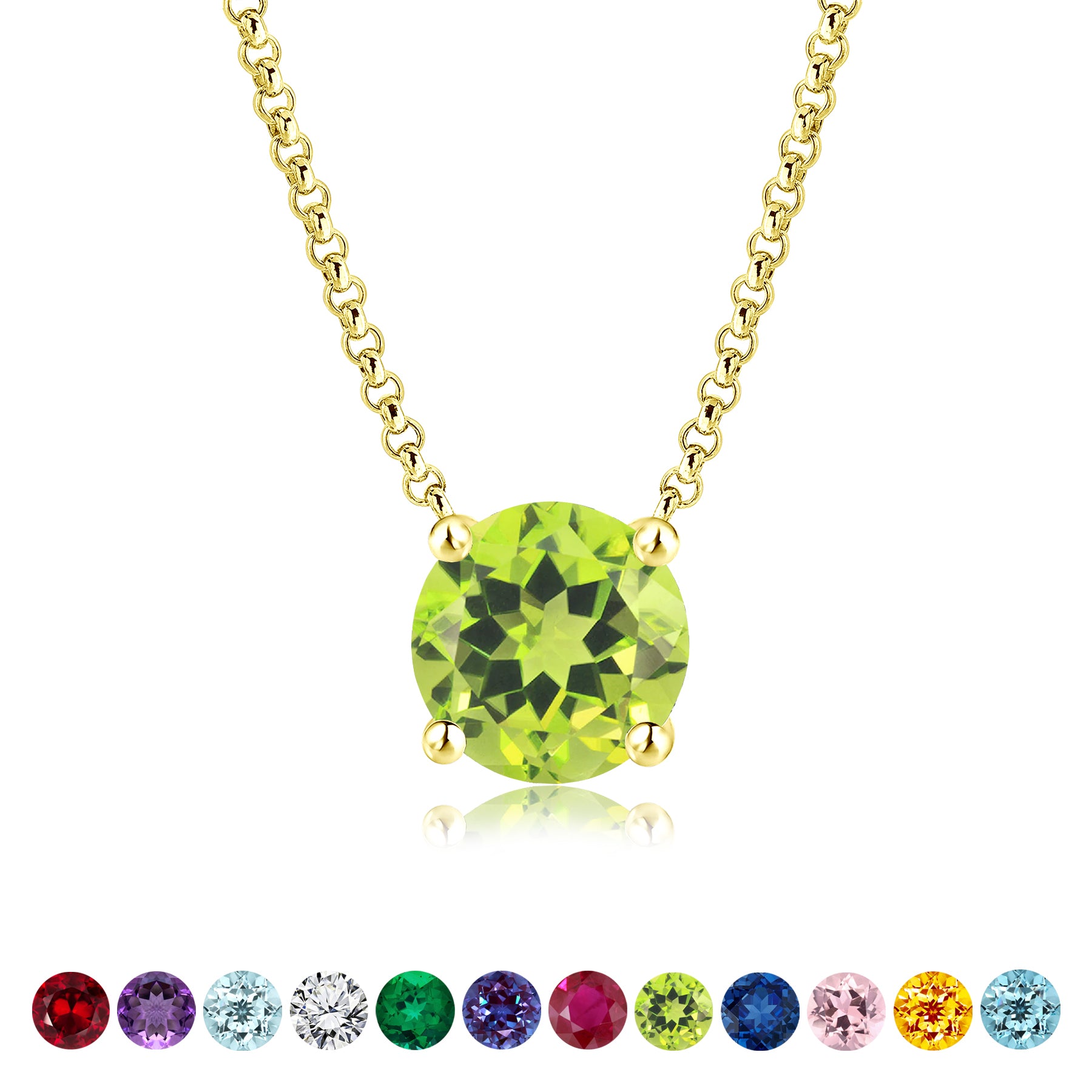 Beautiful 1 Carat Round Cut - Peridot - August Birthstone Solitaire Pendant Necklace in 18k White Gold over Silver, Female, Adult