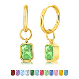 2 Carat Emerald Cut - Peridot - August Birthstone Bezel Huggie Hoop Earrings - 18K Yellow Gold Plating