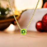Beautiful 1 Carat Round Cut - Peridot - August Birthstone Solitaire Pendant Necklace in 18k White Gold over Silver, Female, Adult