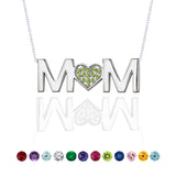 MOM Pendant Necklace - Light Green Stone - August Birthstone in 18K White Gold over Sterling Silver