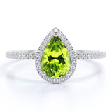1 Carat Pear Cut August Birthstone Engagement Ring - Wedding Ring - Halo Ring - Pave Ring - Promise Ring - 18K White Gold Plating over Silver