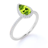 1 Carat Pear Cut August Birthstone Engagement Ring - Wedding Ring - Halo Ring - Pave Ring - Promise Ring - 18K White Gold Plating over Silver
