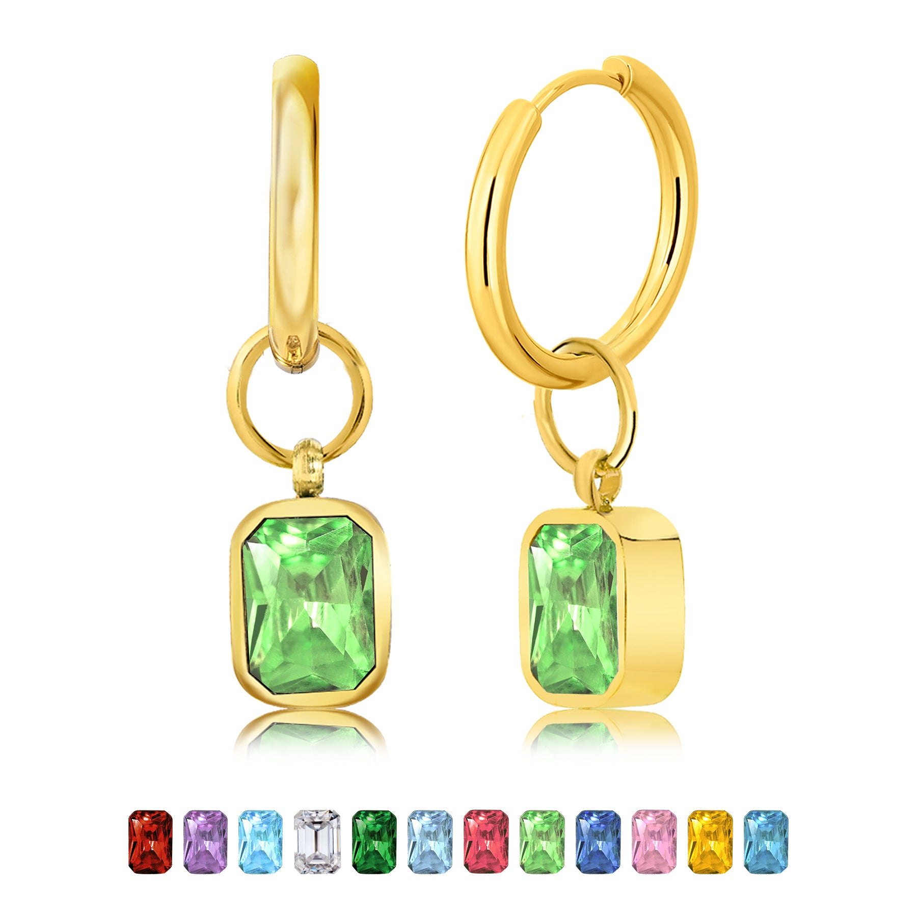 2 Carat Emerald Cut Birthstone Bezel Huggie Hoop Earrings