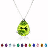 Elegant 1.5 TCW Pear Shaped - Peridot - August Birthstone Prongs Solitaire Slider Pendant Necklace in 18K White Gold over Silver