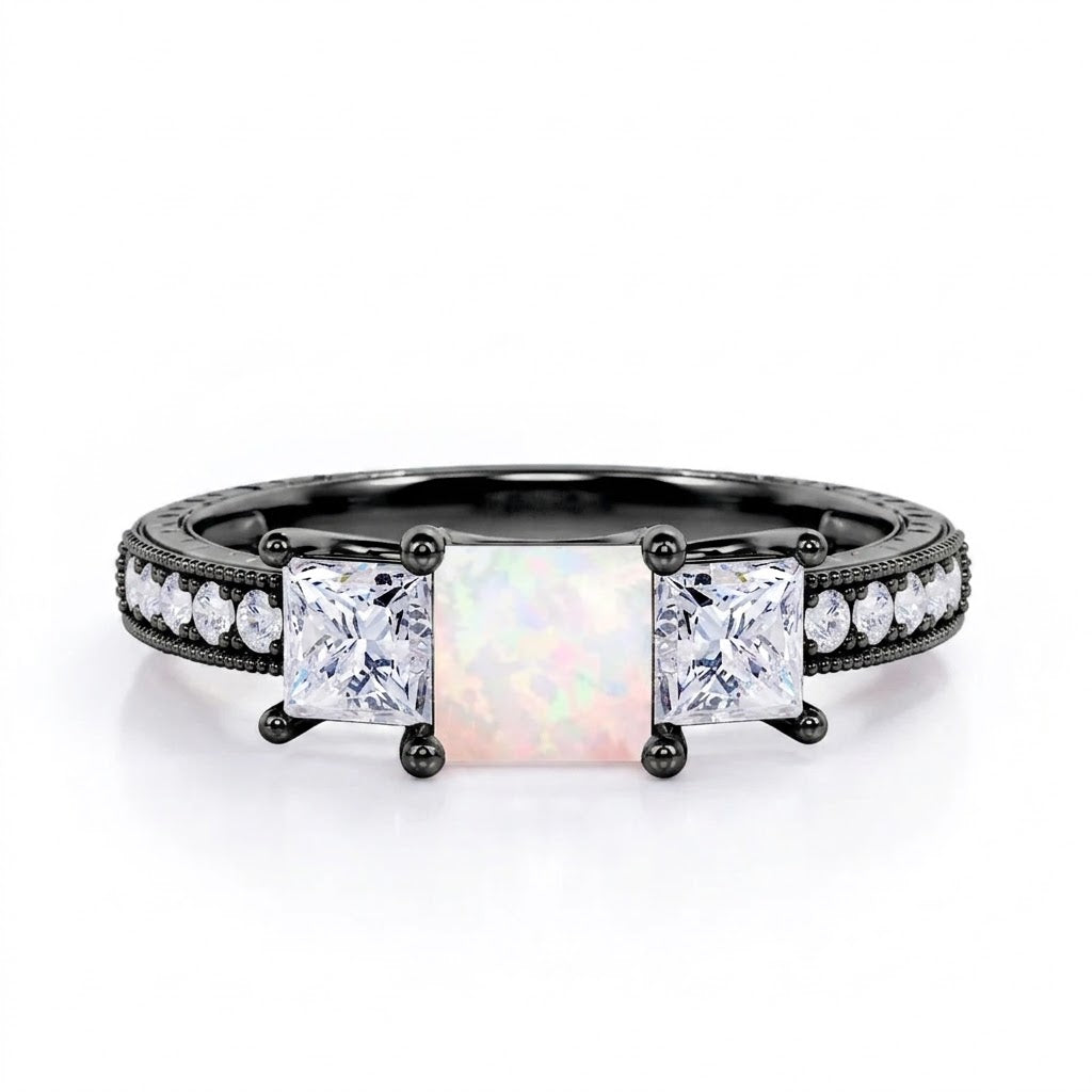 Trilogy 1.30 Ct Princess Cut Opal Engagement Ring