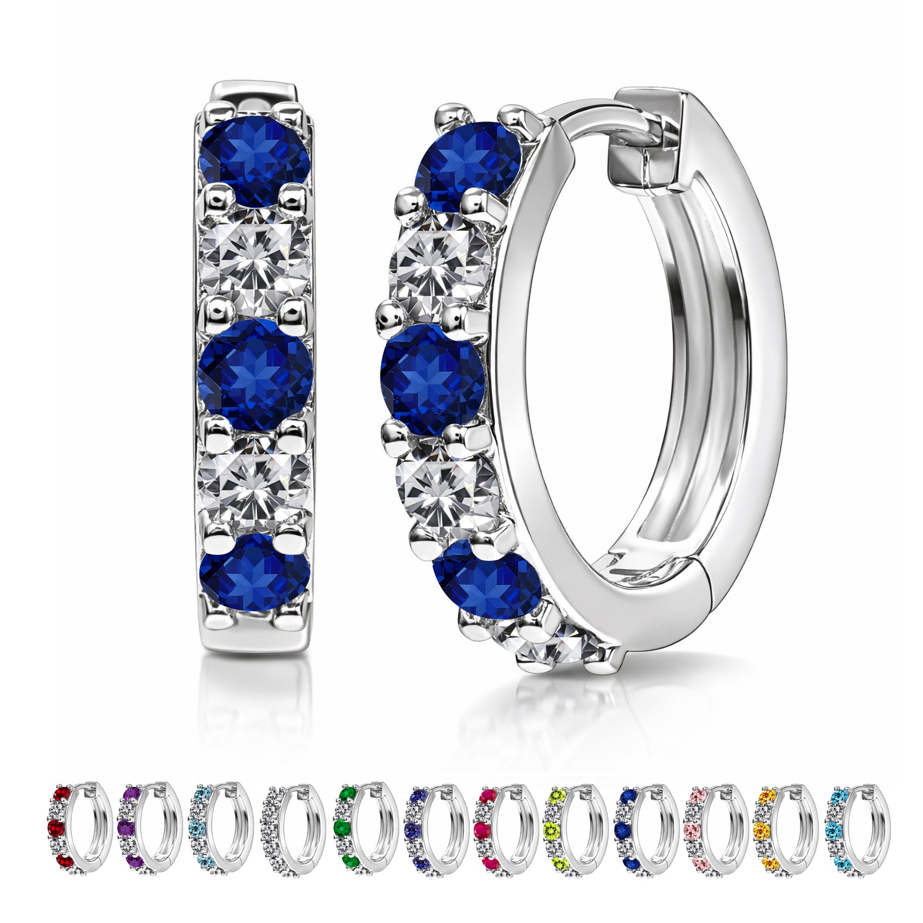 2 Carat Birthstone & Cubic Zirconia Multicolor Hoop Earrings