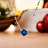 Beautiful 1 Carat Round Cut - Blue Sapphire - September Birthstone Solitaire Pendant Necklace in 18k White Gold over Silver, Female, Adult