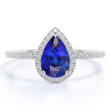 1 Carat Pear Cut September Birthstone Engagement Ring - Wedding Ring - Halo Ring - Pave Ring - Promise Ring - 18K White Gold Plating over Silver