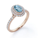 Double Halo 1.35 ct Oval Aquamarine Pave Engagement Ring