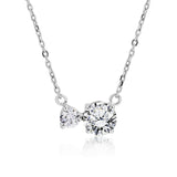 Unique Double Round Cubic Zirconia Clear April Birthstone Pendant Necklace in White Gold Plating over Sterling Silver