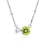Unique Double Round Cubic Zirconia Peridot August Birthstone Pendant Necklace in White Gold Plating over Sterling Silver