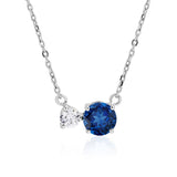 Unique Double Round Cubic Zirconia Blue Sapphire September Birthstone Pendant Necklace in White Gold Plating over Sterling Silver
