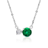Unique Double Round Cubic Zirconia Emerald May Birthstone Pendant Necklace in White Gold Plating over Sterling Silver