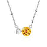 Unique Double Round Cubic Zirconia Citrine November Birthstone Pendant Necklace in White Gold Plating over Sterling Silver