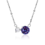 Unique Double Round Cubic Zirconia Alexandrite June Birthstone Pendant Necklace in White Gold Plating over Sterling Silver