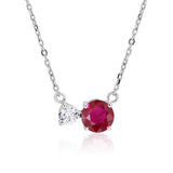 Unique Double Round Cubic Zirconia Ruby July Birthstone Pendant Necklace in White Gold Plating over Sterling Silver