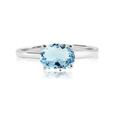 1.25 Carat Oval Cut Aquamarine SWAROVSKI - March Birthstone Solitaire Engagement Ring in 18k White Gold Over Silver