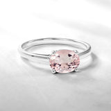 1.25 Carat Oval Cut Pink Tourmaline SWAROVSKI - October Birthstone Solitaire Engagement Ring in 18k White Gold Over Silver