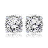 3.5 Carat Round Cut - Cubic Zirconia - April Stud Earrings Halo Milgrain in 18K White Gold over Silver