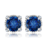 3.5 Carat Round Cut - Blue Sapphire - September Birthstone Stud Earrings Halo Milgrain in 18K White Gold over Silver